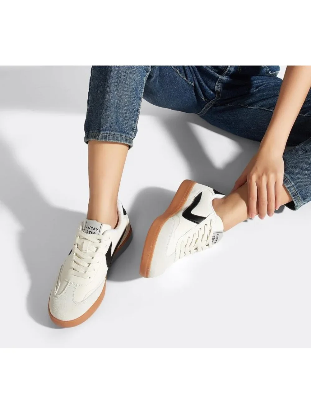 Women's Black/Beige/Grey Classic Fashion Skate No Slip Lace Up Walking Sneaker